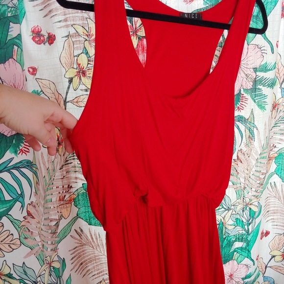 NICE COLLECTION red blouson maxi dress jersey stretch comfy summer resort vacati - Picture 5 of 8